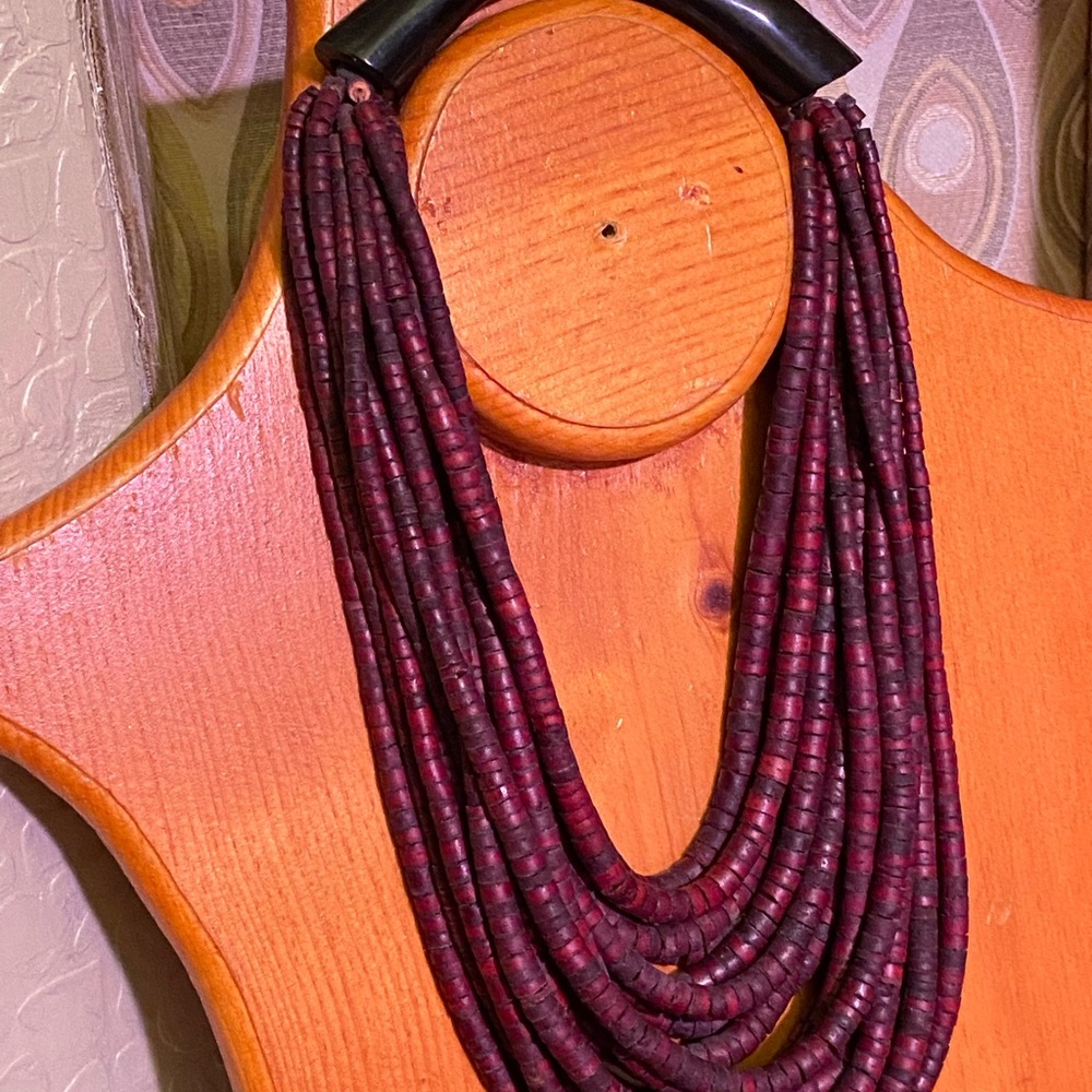 Burgundy horn beaded necklace